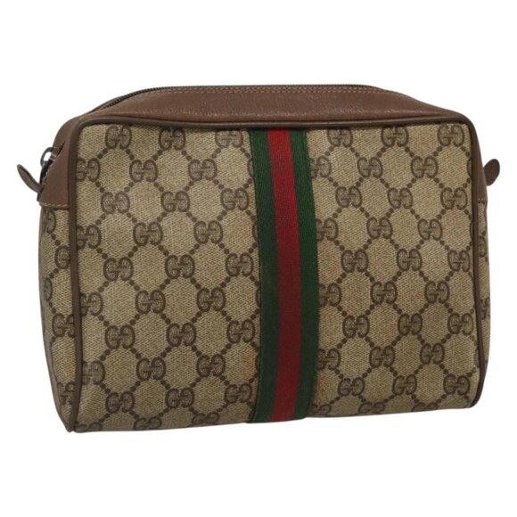 GUCCI GG Supreme Web Sherry Line Bag PVC Beige Brown - Picture 1 of 16